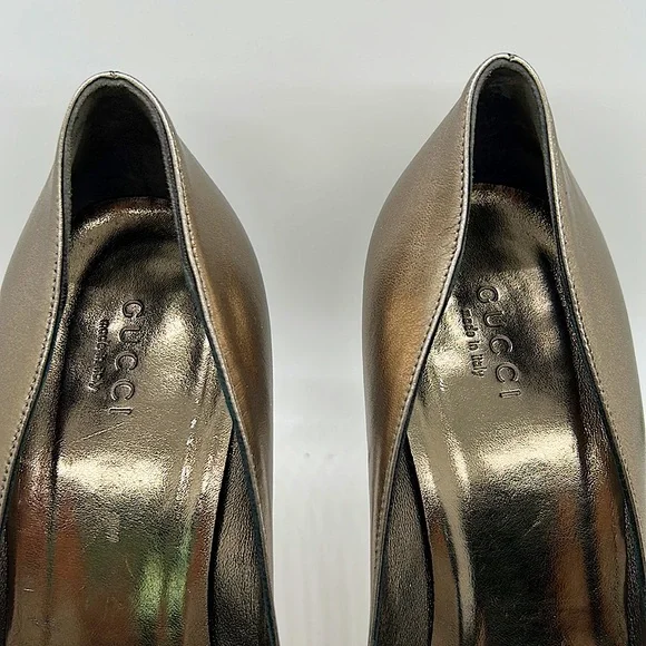 Gucci Authentic Gorgeous Metallic Nappa Silk Block Heel Shoes **Size 7** - Picture 3 of 11